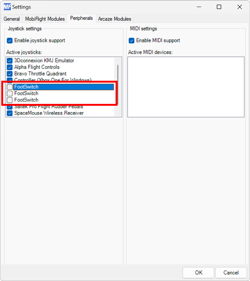 Disabling joysticks –MobiFlight documentation